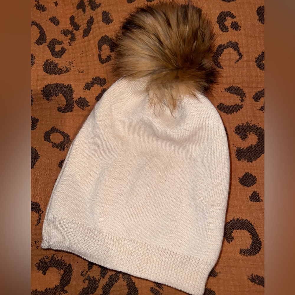Pinkish/Blush Pom Pom Beanie Hat Womens